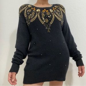 Karen Scott Women’s M Embroidered Sequin Pullover Angora  Blend Sweater Dress